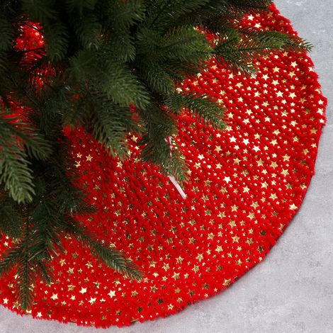 Peluche Jupe de Sapin de Noël,Christmas Tree Skirt Neige Couvre Pied Sapin Noël Jupe d'arbre Christmas Tree Skirt pour Décorations de Noël Vacances (90cm,rouge) (1/5)