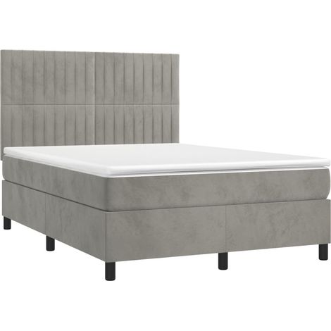 Box Spring Bed with Mattress&LED Light Grey 140x200 cm Velvet vidaXL