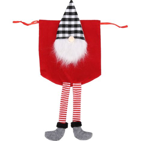 Sachet à cordon Noël Père Noël sans visage Sac Cadeau pour Fête de Noël Rouge (1/5)