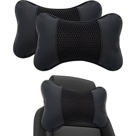 Lot de 2 coussins appui-tête voiture, confort cervical, réglable, noir (1/5)