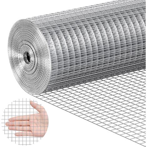 VEVOR Malla de Alambre Soldada 610 mm x 7,62 m Rollo de Malla de Alambre Galvanizado en Caliente 12,7x12,7 mm Valla de Alambre de Gallinero Calibre 19 para Jaulas de Conejos, Jardín, Roedores Pequeños