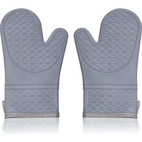 BEBUSINGOTO Lot de 2 gants de cuisine en silicone, gants de cuisine résistants à la chaleur avec doublure en coton doux, gants de cuisine imperméables antidérapants, maniques pour barbecue (1/5)