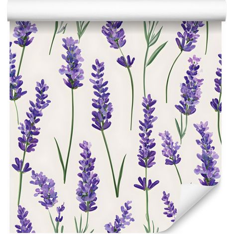 Papier peint Fleurs et Feuilles Blanc et Violet pour Salon et Chambre 50x1000 cm (1/5)