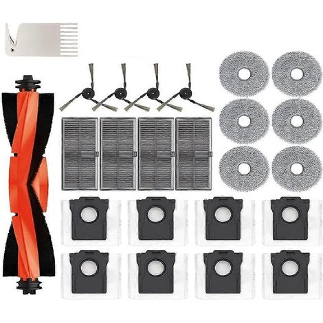 Accessoires compatibles avec les aspirateurs Dreame X40 Ultra/L40 Ultra/P10 Pro Ultra : brosse principale, filtre, lingette de nettoyage et sac à poussière.