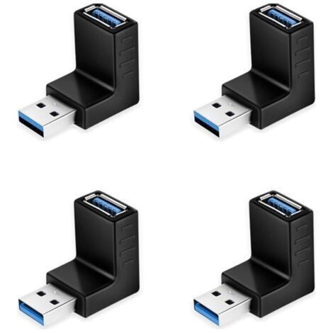 4-teiliger 90°-USB-Winkeladapter (nach oben/unten), USB 3.0 5 Gbit/s Stecker auf Buchse, L-förmiger Winkeladapter für PC/Laptop, Schwarz, MULTI-WAY - RAPANDA (1/4)
