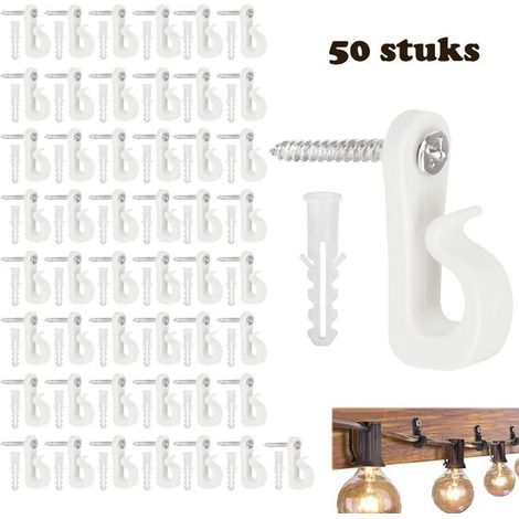 Clips para luces navideñas, 50 unidades, Ganchos de tornillo, luces navideñas LED, guirnaldas de luces y jardines, Blanco (1/5)