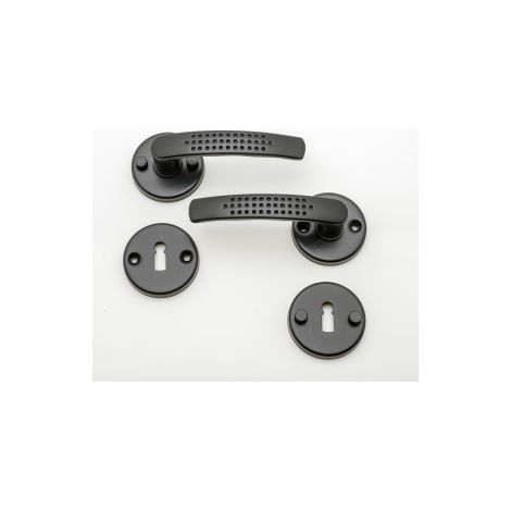Quincadeco – Poignée de porte d'entrée à cylindre Elona noir – Rosace ronde – Aluminium époxy – Résistance à l'oxydation – Pour portes 38 à 44 mm