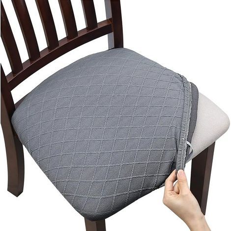 Waterproof diamond jacquard chair cover, light gray, for restaurant dining chairs.