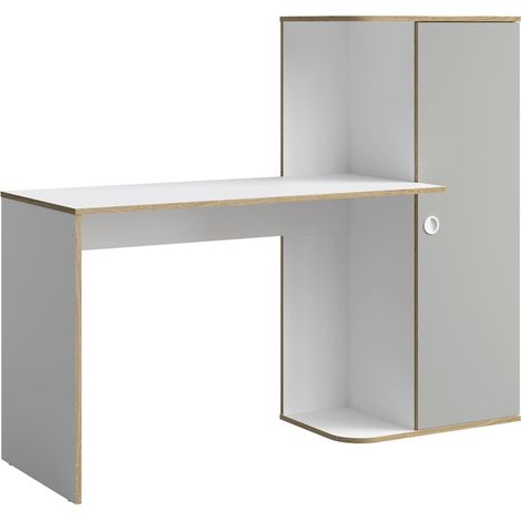 Scrivania per bambini ELYO – Con colonna di stoccaggio e 4 nicchie – Grigio, bianco & rovere chiaro – 160x129x53 cm
