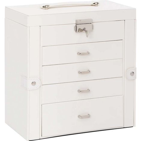 Boîte à bijoux 5 niveaux avec miroir verrouillable blanc (1/5)