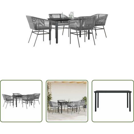 Chaise de jardin - Ensemble à manger jardin coussins 5 pcs gris poly rotin verre (1/5)