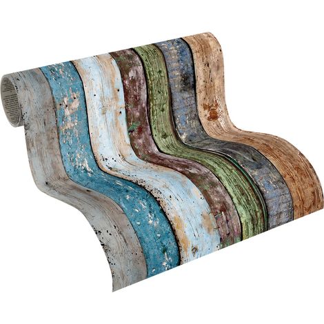 Selbstklebende Tapete in Holzoptik Vintage Tapetenpaneel mit Holzbretter Design bunt Holz Vinyltapete selbstklebend ideal für Küche und Esszimmer (1/3)