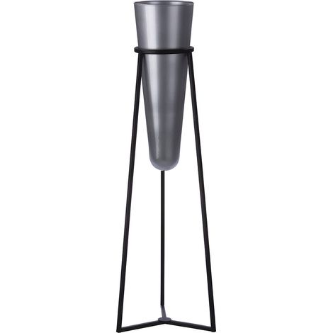 Vase XL avec Support métallique - Vase en Verre Gris foncé - Support métallique Noir - Hauteur Totale 82 cm