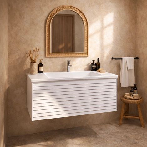 Exagonshop Mobile bagno 90x48 bianco un cassetto lavabo resina