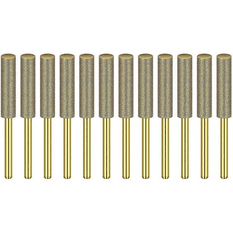Lot de 12 pierres d'aiguisage pour chaîne de scie, 5,5 mm, revêtement titane, pierre d'émeri pour affûtage (1/4)