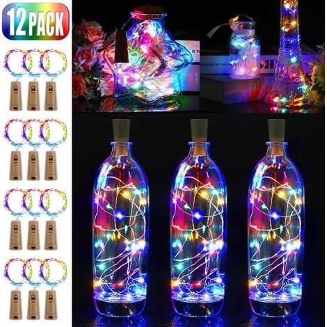 AIDUCHO 12 luces LED para botellas, guirnaldas de luces de alambre de cobre, guirnaldas de luces de corcho para decoración DIY, fiestas navideñas, luces ambientales para fiestas (multicolor) (1/4)
