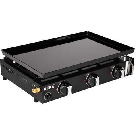 Plancha à gaz 3 feux – Longueur 58.5 cm – Largeur 41 cm – Puissance 11.43 kg – Noir/inox – Neka (1/3)