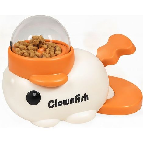 Puzzle interactif et distributeur de croquettes anti-glouton - Jeu de réflexion pour chiens et chats - Jouet distributeur de croquettes anti-ennui - Motif poisson-clown - Orange