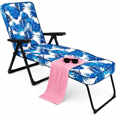 Sedia Sdraio Relax Pieghevole Imbottita con Cuscino Design Floreale 148x63x98cm