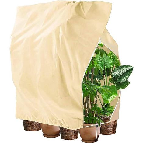 Housse de protection hivernale contre le gel pour plantes, avec fermeture éclair et cordon de serrage, épaisse, pour palmiers et plantes de balcon, beige, 120 x 180 cm (1/5)
