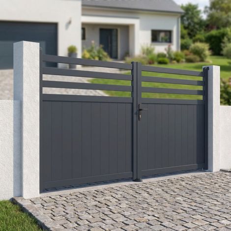 Portail battant aluminium anthracite 340x158 cm motorisable (1/5)