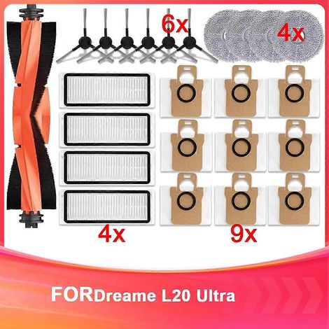 Filtre pour aspirateur brosse pour aspirateur Filtre de brosse pour aspirateur filtre de L20 Ultra Robot Aspirateur pièce détachée Rubber Main Side Brosses Serpillière Cloths Filtres Sac à poussière A (1/5)