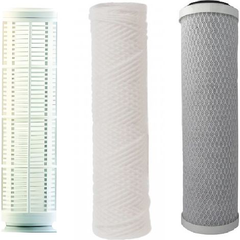 Orion – Pack de 3 cartouches de filtration pour filtre eau de pluie 9"3/4 – Cartouche lavable 60µ – Anti-boue 20µ – Charbon actif