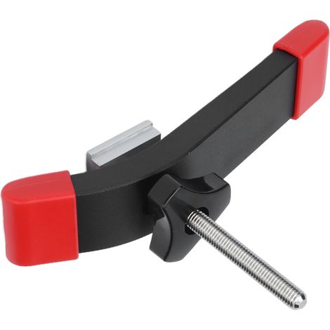 Ensemble d'outils à main pour menuisier, comprenant une pince de fixation pour rail en T, une scie à bois et un gabarit de maintien fixe anodisé.