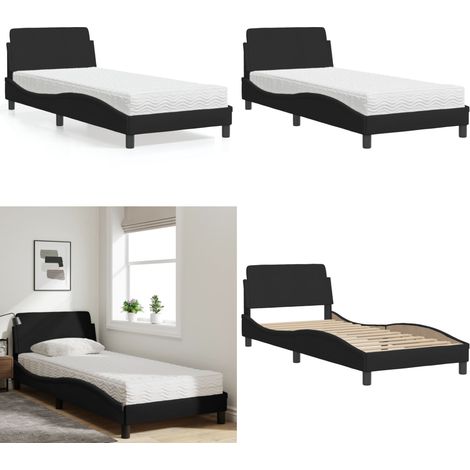 Lit avec matelas noir 90x200 cm tissu - Lit Double - Lit Plateforme - Lit Design - Lit Moderne - Literie - Home & Living (1/5)