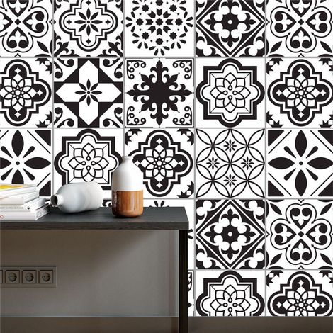 Autocollants carrelage salle de bain et cuisine 10 pièces 20x20 cm Décoration murale adhésive en PVC imperméable Carreaux de ciment mosaïque