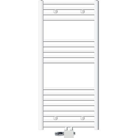 ECD Germany Radiatore da Bagno Radiatore Scaldasalviette Radiatore 600 x 1200 mm Bianco Diritto con Attacco Centrale Radiatore Asciugabiancheria incl. Termostato con Passaggio Universale (1/5)