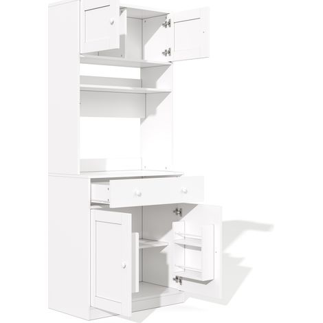 Aparador alto de cocina 180 cm blanco de MDF con LED, enchufes y cajón grande (1/5)