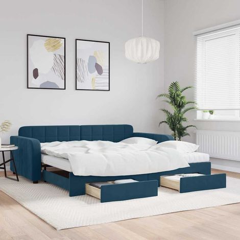Tagesbett Ausziehbar mit Schubladen Blau 100x200 cm Samt