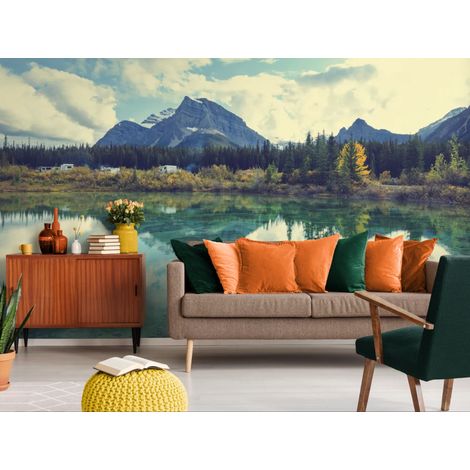 papier peint nature – lac miroir et forêt alpine - 150 x 250 cm (1/2)