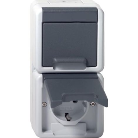 GIRA 478030 Schuko - Enchufe doble (16 A, 250 V, vertical, con tapa abatible, WG AP), color gris