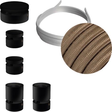 Sistema Filé Wiggle Kit - con cavo di 3 m per catenaria e 5 componenti in legno verniciato nero per interni