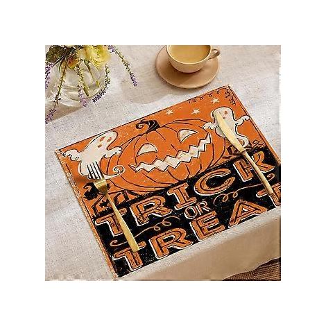 Halloween-Tischsets aus Leinen, Serie „Süßes oder Saures“, Kombinations-Tischsets, Restaurant-Festtagsdekoration, Geschirr-Isolierunterlagen (YMCD-34)