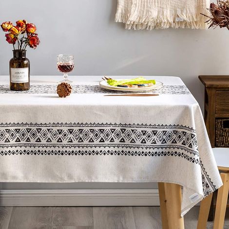 Mantel rústico de lino, decorativo, 140x260cm, rectangular, estampado geométrico, resistente a la decoloración, lavable. (1/5)