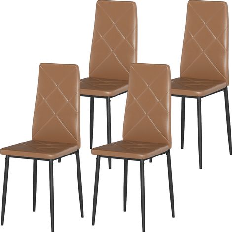 HOMCOM Set di 4 Sedie da Cucina in Finta Pelle con Schienale Alto Marrone (1/5)