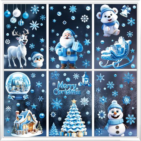 9 Feuilles Noël Autocollants Fenetre 215pcs Noël Stickers Réutilisables Décoration Fenêtres PVC Stickers (1/5)