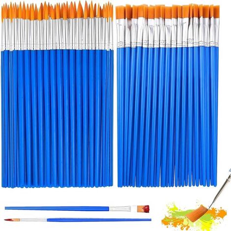 Set di 100 pennelli con pennelli piatti e a punta in nylon, piccoli pennelli per lavori creativi, pennelli per acrilici, pennelli per bambini, pennelli di precisione per artisti e adulti. (1/5)