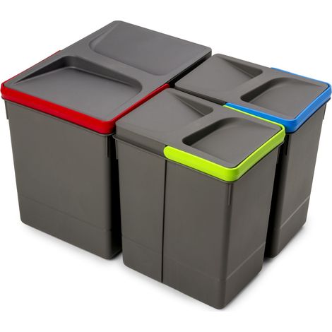 Emuca Kit di contenitori per la raccolta differenziata per cassetti da cucina Recycle Altezza Recycle 266 mm, 1x15 lt, 2x7 lt, Grigio antracite Tecnoplastica
