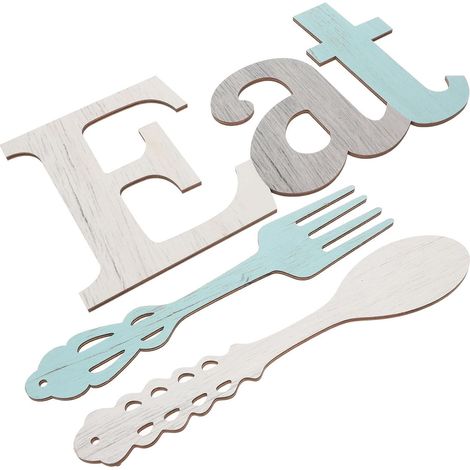 Ensemble de 3 Décorations Murales Rustiques en Bois Cuisine Lettres Eat, Cuillère et Fourchette, Décoration Murale pour Restaurants Cuisine (1/5)