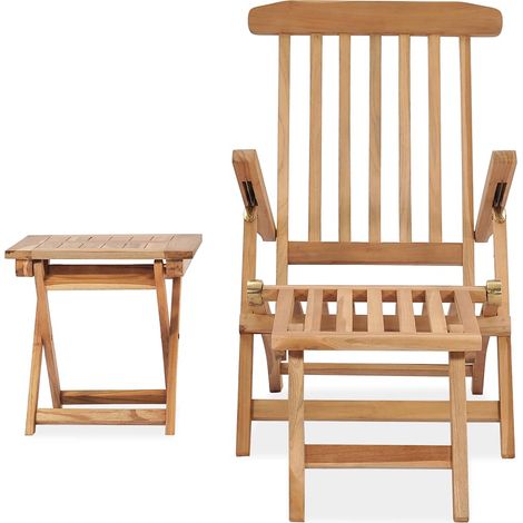 Maison Exclusive - Chaise longue de jardin avec repose-pied et table Bois de teck (1/5)