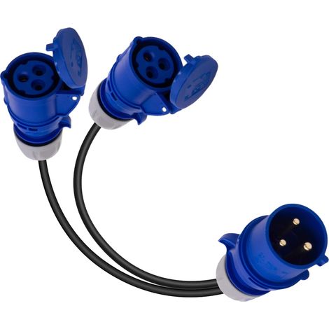 Adaptateur CEE, fiche 32 A vers 2 prises 16 A, IP44, 2 voies, répartiteur, générateur, adaptateur de caravane 230 V IP44 (1/5)