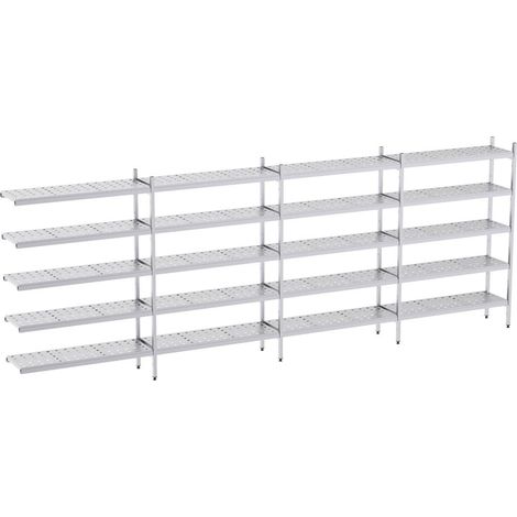 Rayonnage en Acier Inoxydable d'Angle Clayettes Perforées - 5020 à 5920 mm - 5 Niv - P400 - Distform'