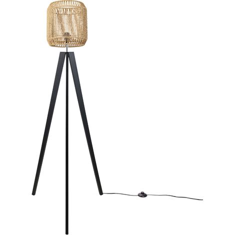 Paco Home Stehlampe Modern Wohnzimmer Schlafzimmer Rattan Optik Boho Korb Stehleuchte E27  Natur (Ø28 cm),  Stehleuchte Schwarz