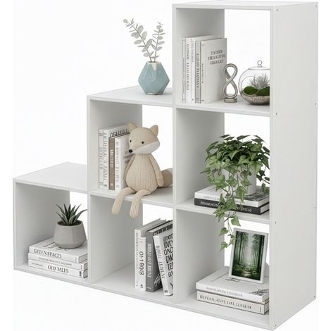 White Tiered Shelf, 6 Compartments, 97.5x97.5x29 cm (1/5)