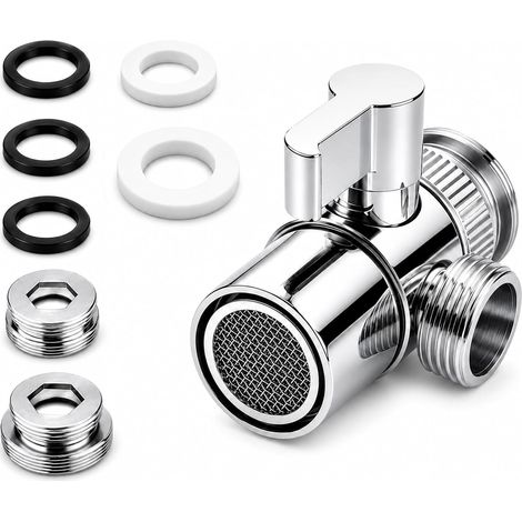 3 Voies Robinet Inverseur Diverter,Répartiteur Adaptateur pour Robinet M22-M24/M28 G1/2, 3 Voies Valve Inverseur pour Cuisine Salle de Bain,G1/2 Commutation Mâle-Femelle,Chromé (1/5)