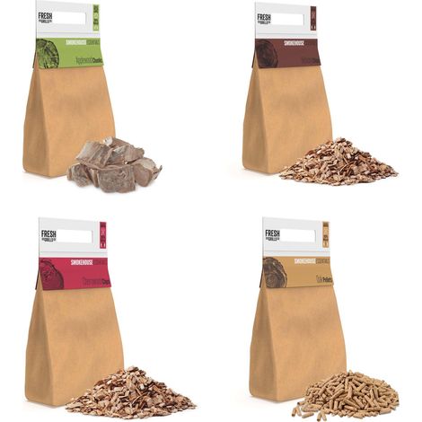 Scorta bulk 500 confezioni legna BBQ mista chips, chunks e pellet aromatizzati (1/5)